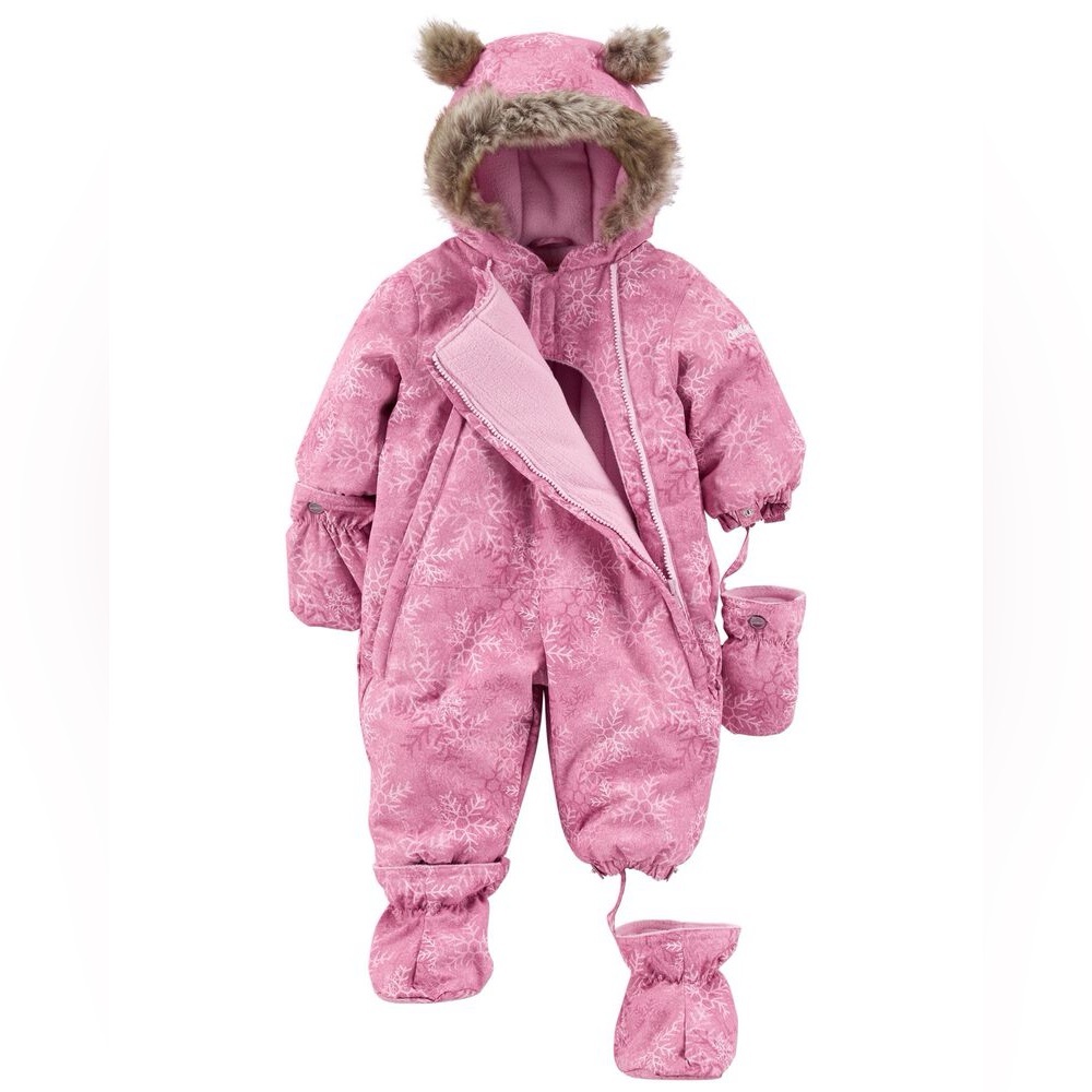OshKosh Baby Girl 1-Piece Taslan Snowflake Print Snowsuit - pink
